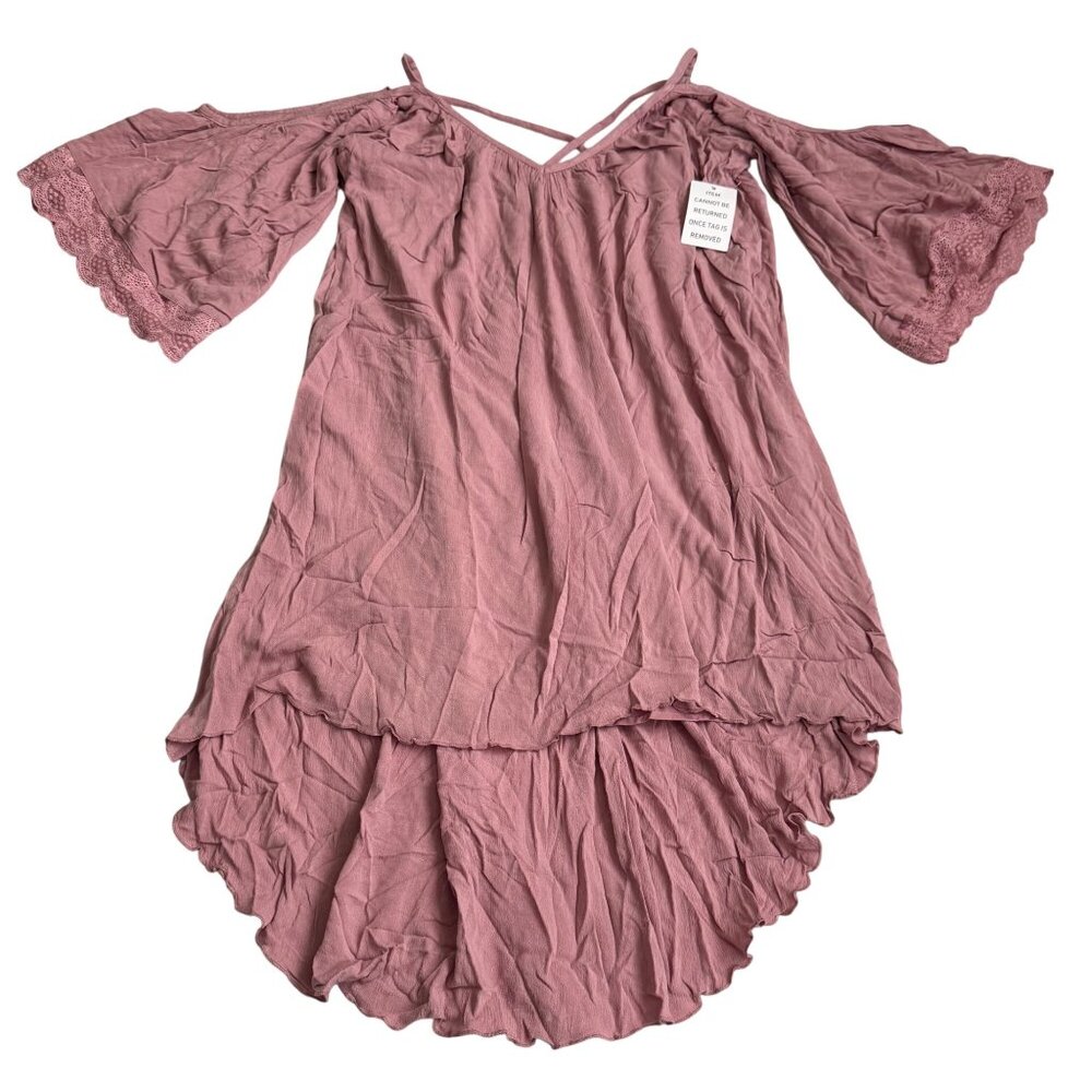 Joyfolie Dela dress in mauve size medium ‎ High-Low Dress With Lace Sleeves new